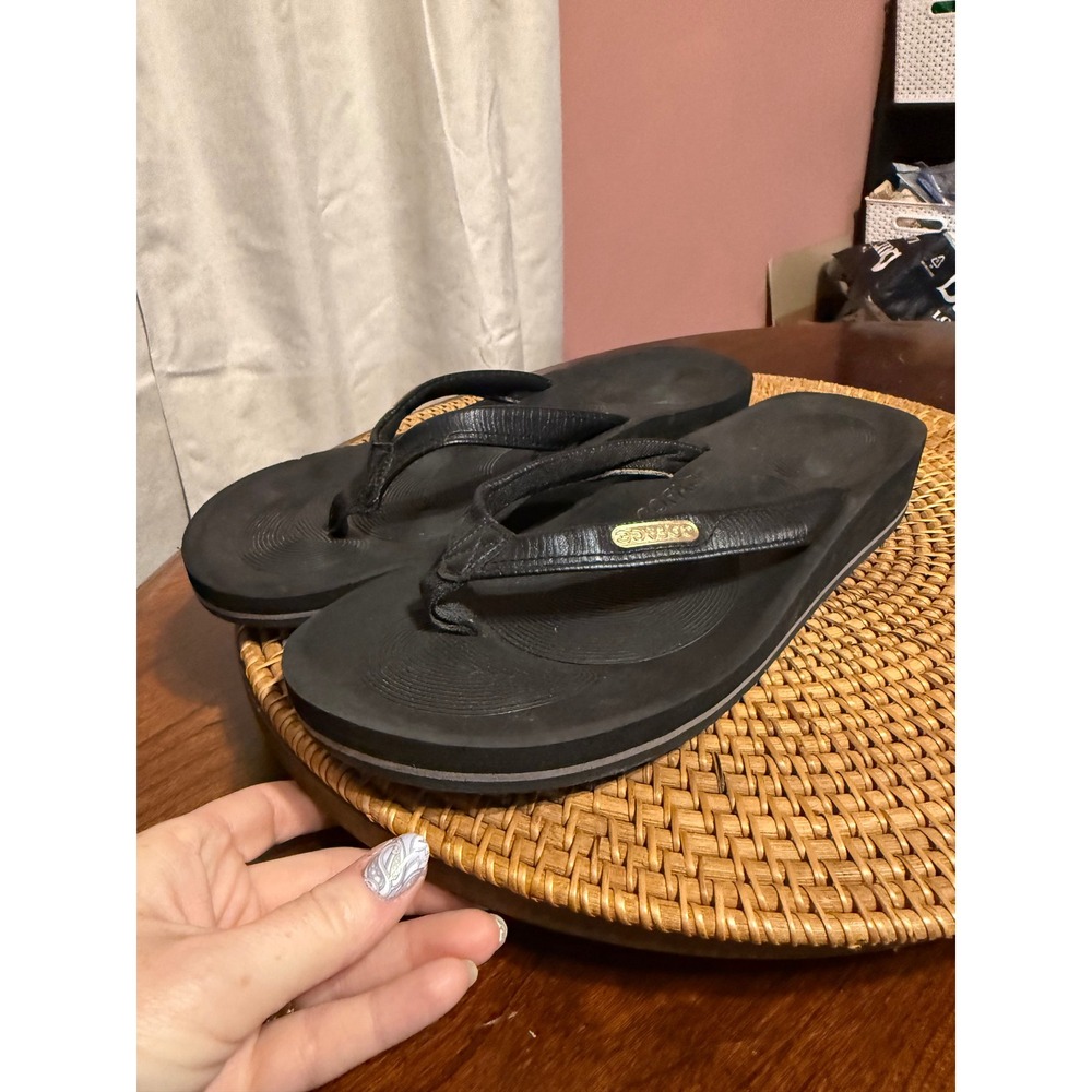 Coface Womens Black Platform Flip Flops Yoga Mat Footbed Arch Support Sandals